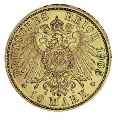 Goldmünze 10 Mark Hamburg grosser Adler Jäger 211